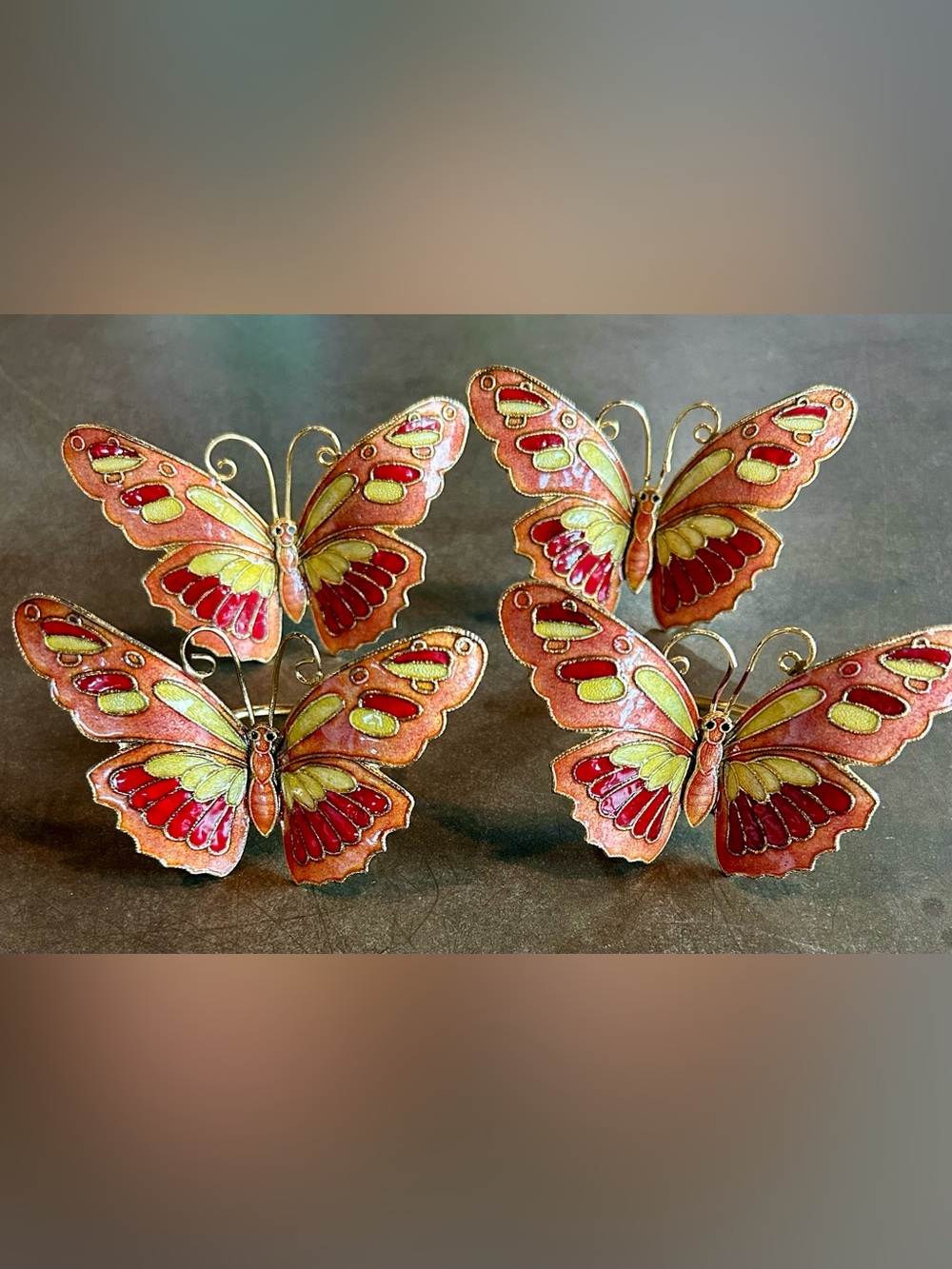 Vintage Cloisonné Butterfly Napkin Rings - Set of 4